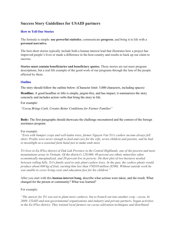 Success Story Guidelines for USAID partners
