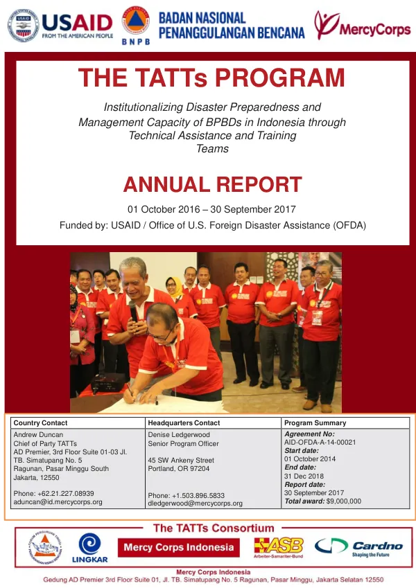 Institutionalizing Disaster Preparedness and Management Capacity of BPBDs in Indonesia through Technical Assistance and Training Teams