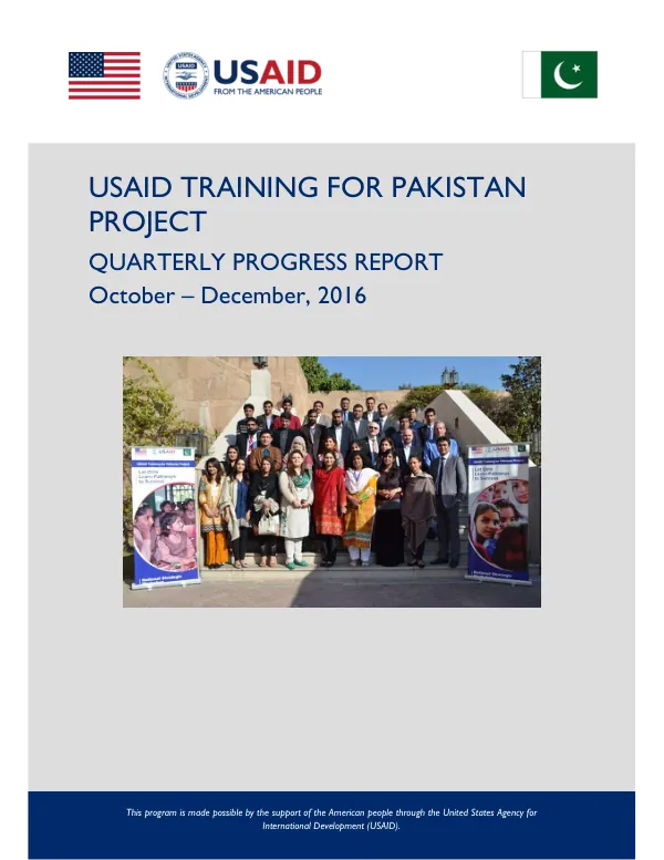 USAID Training for Pakistan Project Quarterly Progress Report October – December 2016
