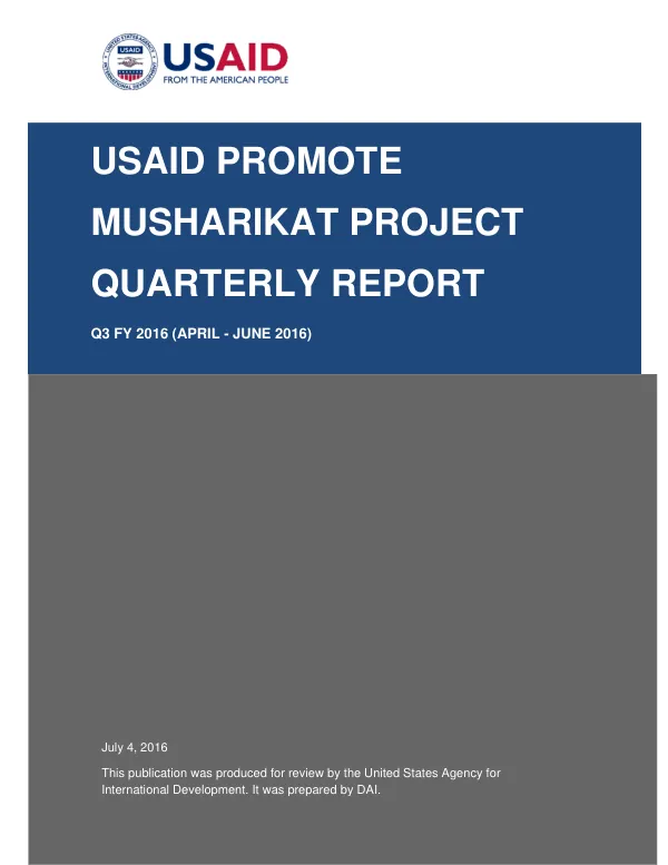 USAID Promote Musharikat Project Quarterly Report Q3 FY 2016