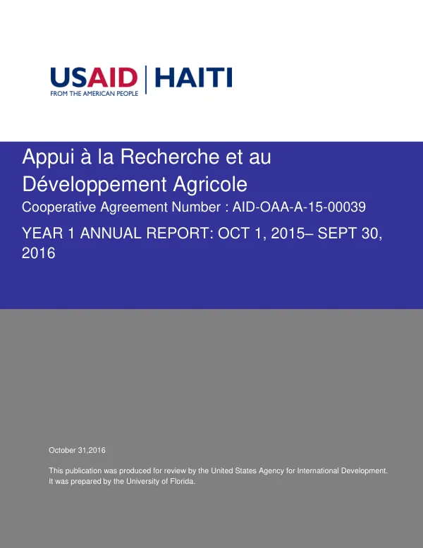 Year 1 Annual Report: Oct 1, 2015– Sept 30, 2016