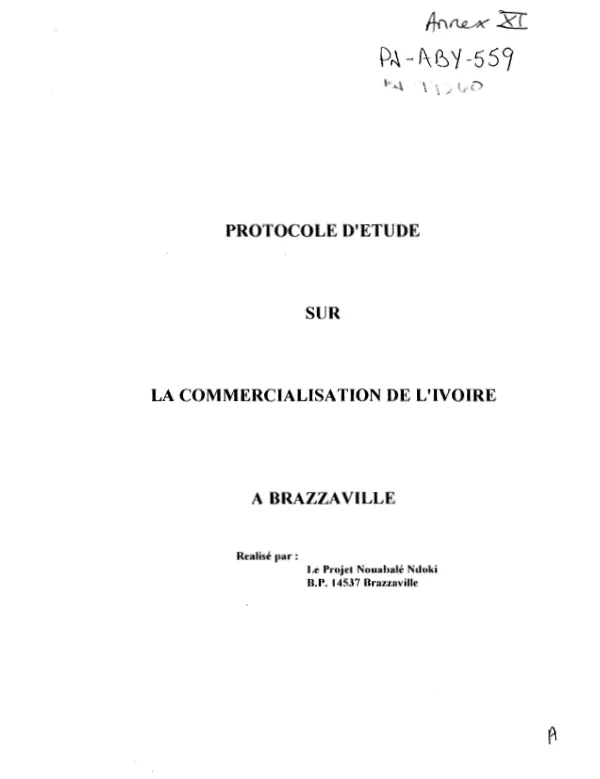 PROTOCOLE D'ETUDE SUR LA COMMERCIALISATION DE L'IVOIRE A BRAZZA VILLE