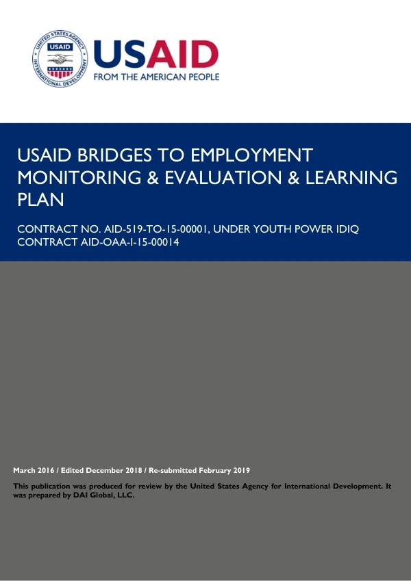 USAID Bridges to Employment Monitoring & Evaluation & Learning Plan