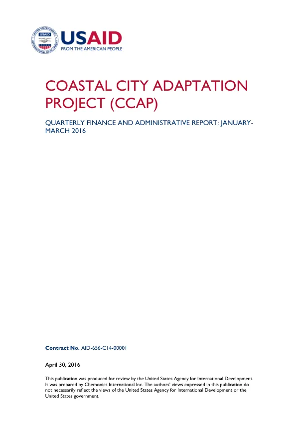 Coastal City Adaptation Project (CCAP) Quarterly Finance and Administrative Report: January-March 2016