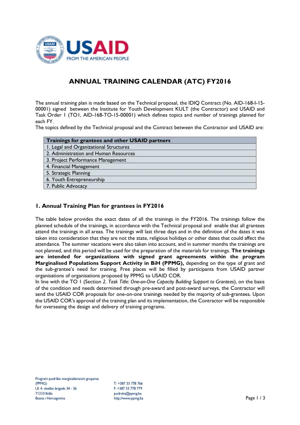 Annual Training Calendar (ATC) FY2016