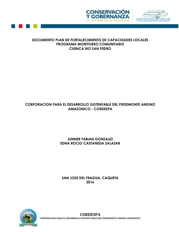 Documento Plan de Fortalecimiento de Capacidades Locales: Programa Monitoreo Comunitario Cuenca Río San Pedro