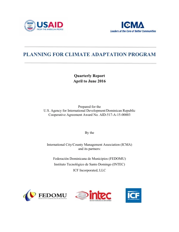 USAID/ICMA Planning for Climate Adaptation Program – Quarterly Report April to June 2016