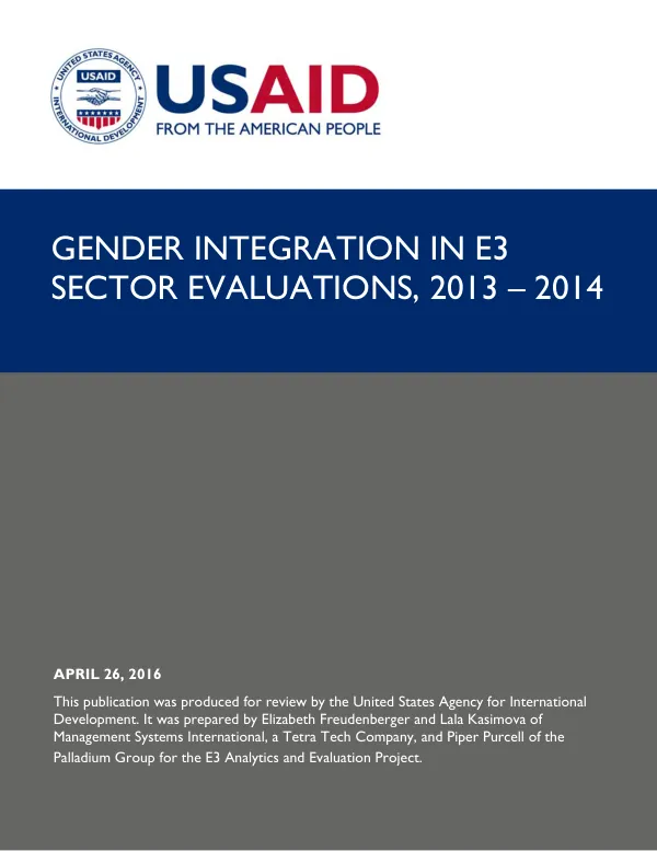 Gender Integration in E3 Evaluations, 2013 - 2014