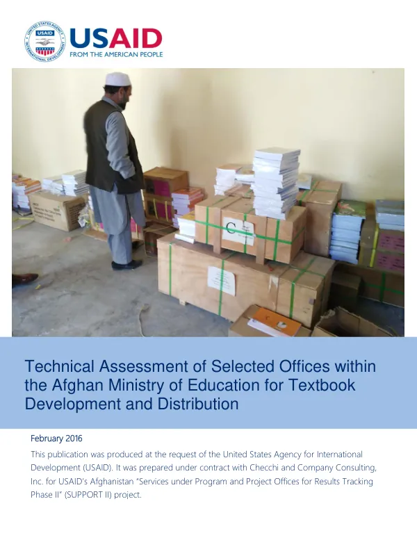 Technical Assessment of Selected Offices within the Afghan Ministry of Education for Textbook Development and Distribution