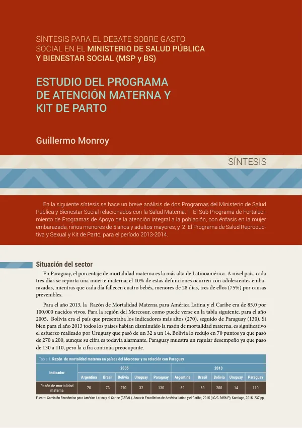 Síntesis para el Debate sobre Gasto Social en el Ministerio de Salud Pública y Bienestar Social (MSP y BS)