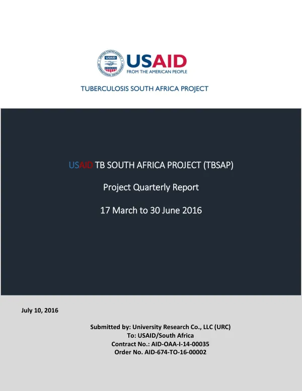 USAID | TBSAP Quarterly Report (March 17 – June 30, 2016)