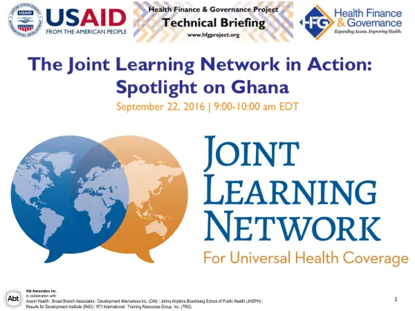 Joint Learning Network for Universal Health Coverage: Session Outline