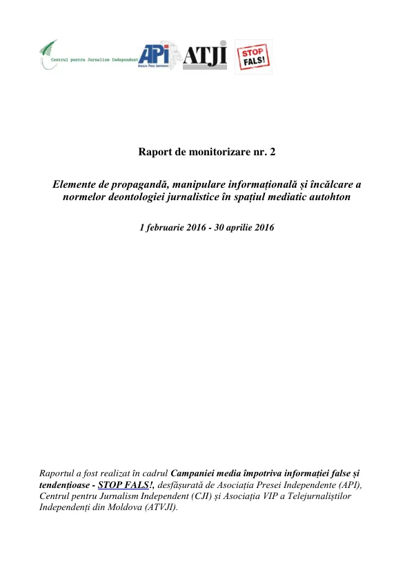 Raport de monitorizare nr. 2: Elemente de propagandă, manipulare informațională și încălcare a normelor deontologiei jurnalistice în spațiul mediatic autohton