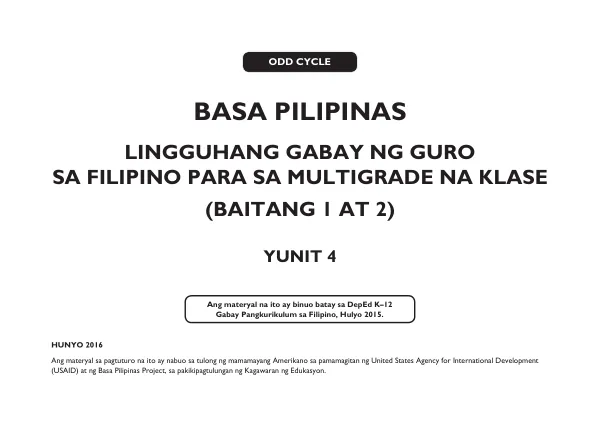 Lingguhang Gabay ng Guro sa Filipino para sa Multigrade na Klase (Baitang 1 at 2)