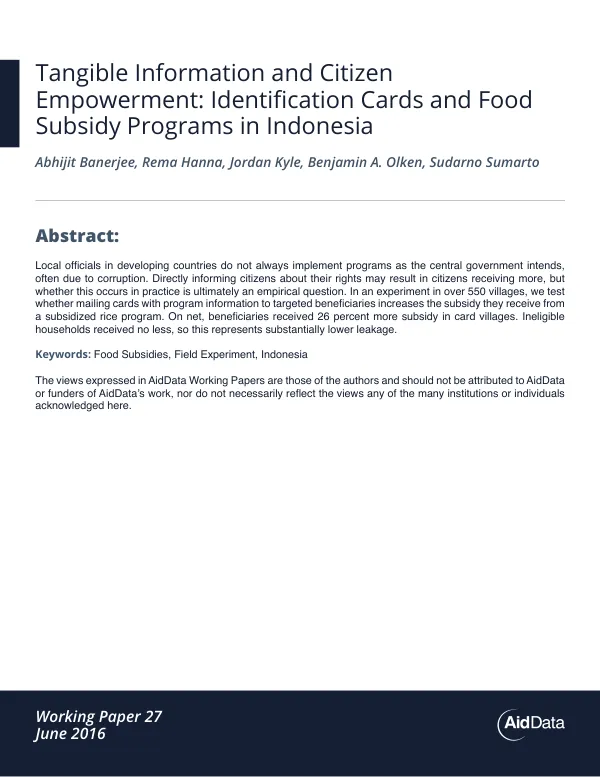 Tangible and Citizen Empowerment: Identification Cards and Food Subsidy Programs in Indonesia