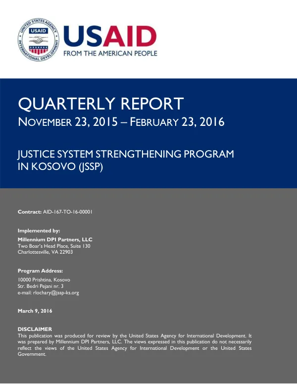 Justice System Strengthening Program in Kosovo, Quarterly Report
