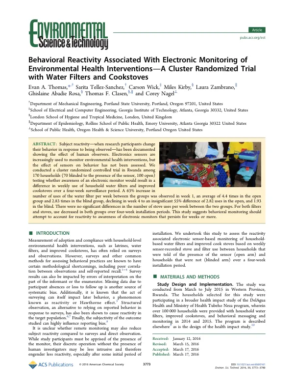 Behavioral Reactivity Associated With Electronic Monitoring of Environmental Health Interventions—A Cluster Randomized Trial with Water Filters and Cookstoves