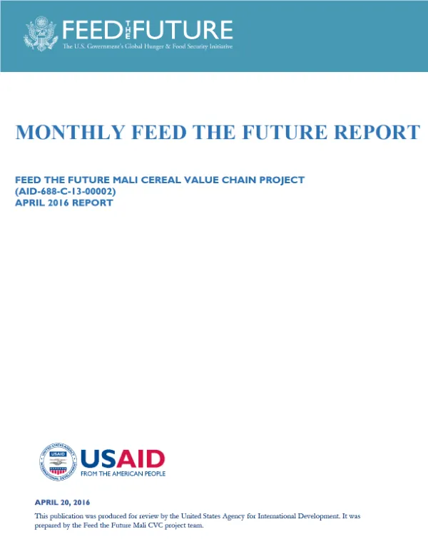 Feed the Future Mali Cereal Value Chain Monthly Report