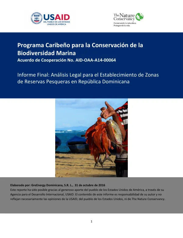Informe Final: Análisis Legal para el Establecimiento de Zonas de Reservas Pesqueras en República Dominicana