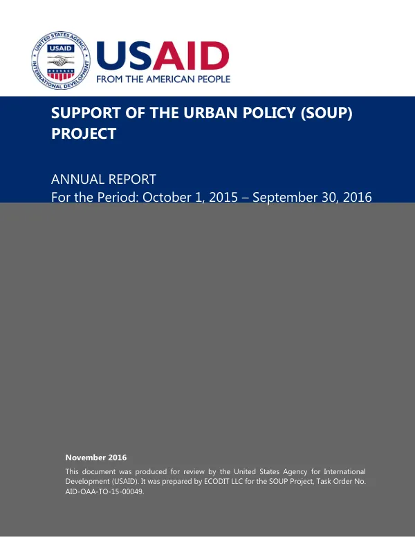 Annual Report: Support of the Urban Policy (SOUP) Project