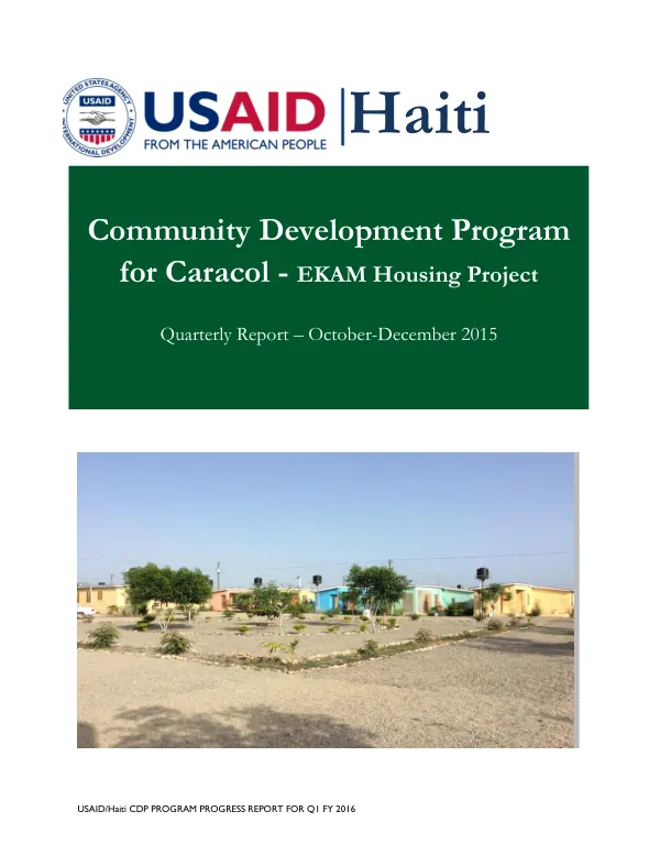 USAID/Haiti CDP PROGRAM PROGRESS REPORT FOR Q1 FY 2016