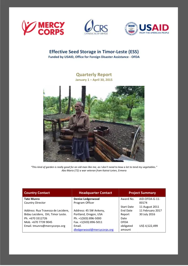 Quarterly Report – Effective Seed Storage in Timor-Leste