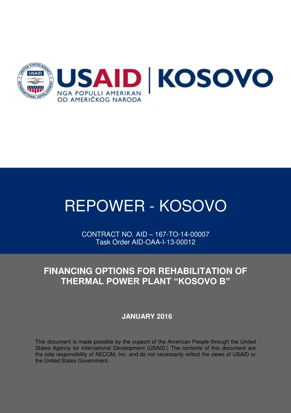 Financing Options for Rehabilitation of Thermal Power Plant ‘Kosovo B’