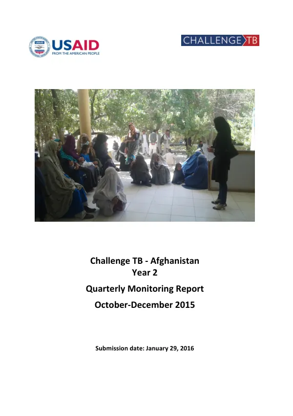 Quarterly Monitoring Report: Challenge TB - Afghanistan Year 2