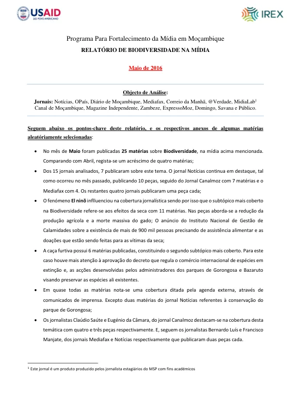 Relatório de Biodiversidade na Mídia