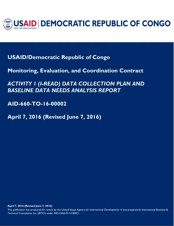 MECC Activity 1 (I-Read) Data Collection Plan and Baseline Data Needs Analysis Report