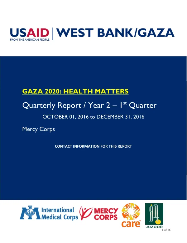 GAZA 2020: HEALTH MATTERS Quarterly Report / Year 2 – 1st Quarter