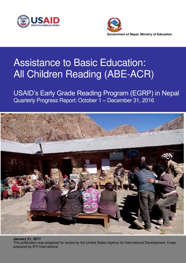Assistance to Basic Education: All Children Reading (ABE-ACR) Quarterly Progress Report: October-December 31, 2016