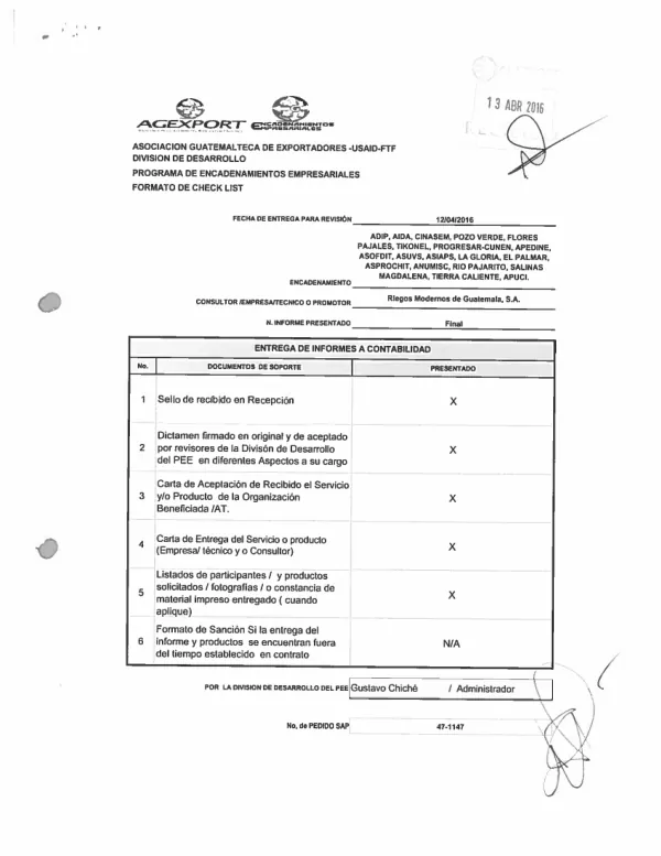 Asesoría Técnica para la Implementación de Micro-riego por Goteo de baja Presión para la Producción de Vegetales en Huertos Familiares de Autoconsumo para beneficiar a familias de encadenamientos del RVCP/AGEXPORT.
