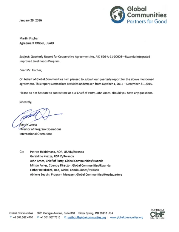 Quarterly Report for Cooperative Agreement No. AID 696-A-11-00008—Rwanda Integrated Improved Livelihoods Program