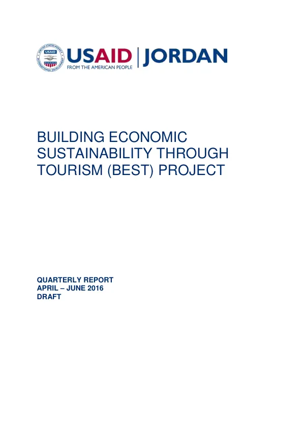 Building Economic Sustainability through Tourism (BEST) Project Quarterly Report April – June 2016