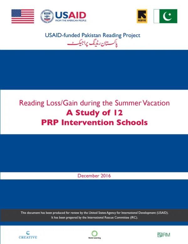 Reading Loss/Gain during the Summer Vacation: A Study of 12 PRP Intervention Schools