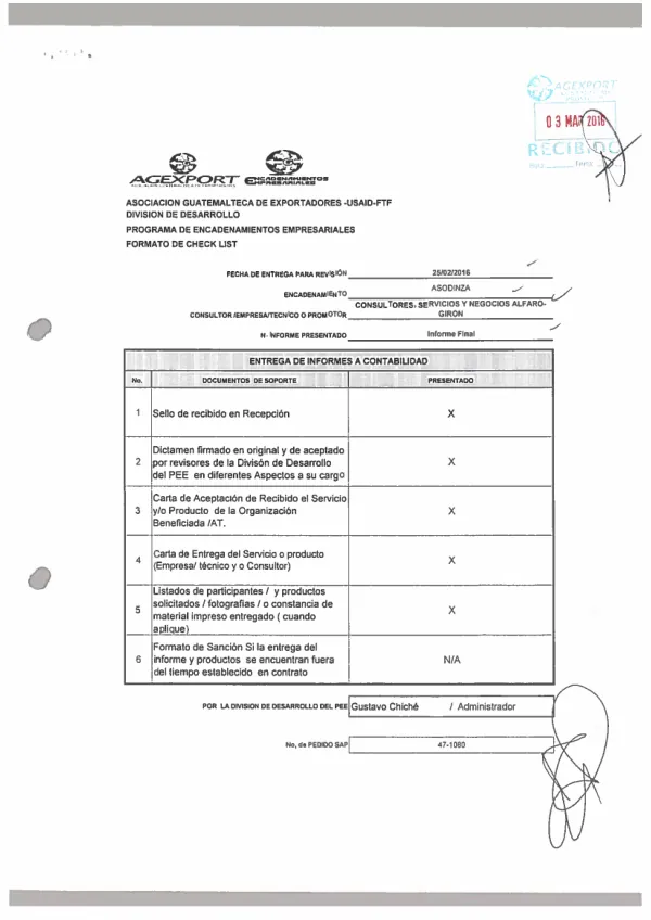 Consultoría para la Capacitación y Establecimiento de Parcelas Demostrativas de Buenas Prácticas Agrícolas ASODINZA. RVCP/AGEXPORT