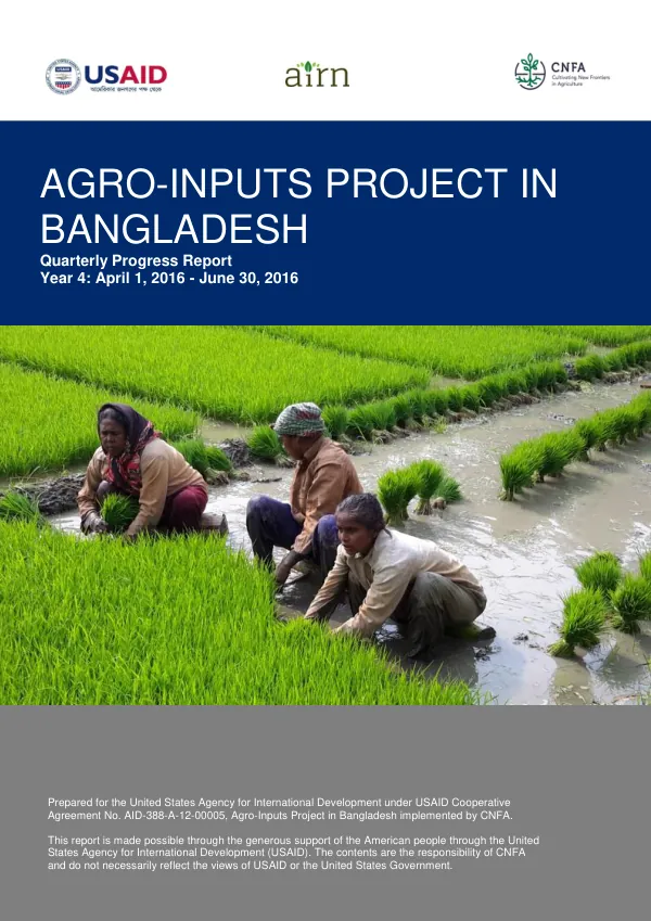 Quarterly Progress Report Y4Q3: Agro-Inputs Project in Bangladesh