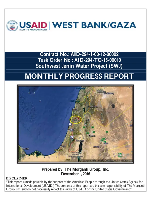 Monthly Progress Report No. 14: Southwest Jenin Water Project