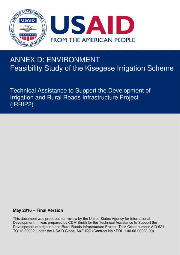 Feasibility Study of the Kisegese Irrigation Scheme