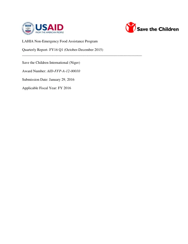 LAHIA Non-Emergency Food Assistance Program Quarterly Report- FY16 Q1 (October-December 2015)
