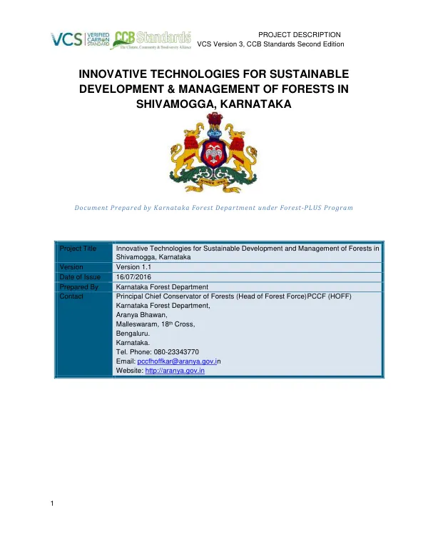 Innovative Technologies for Sustainable Development and Management of Forests in Shivamogga, Karnataka