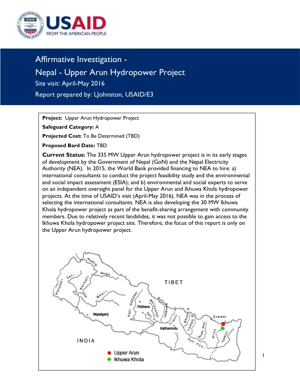 Affirmative Investigation - Nepal - Upper Arun Hydropower Project