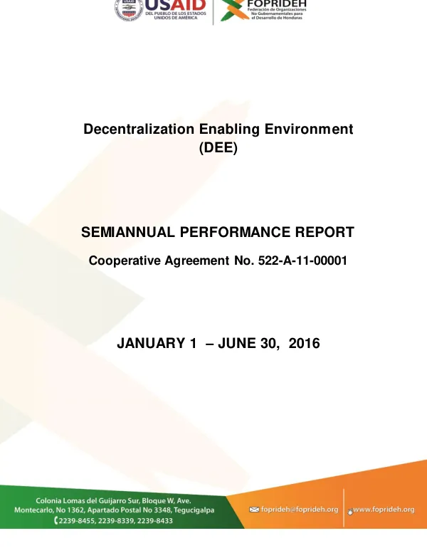 Semi-Annual Report January 1 – June 30 2016: Decentralization Enabling Environment Program