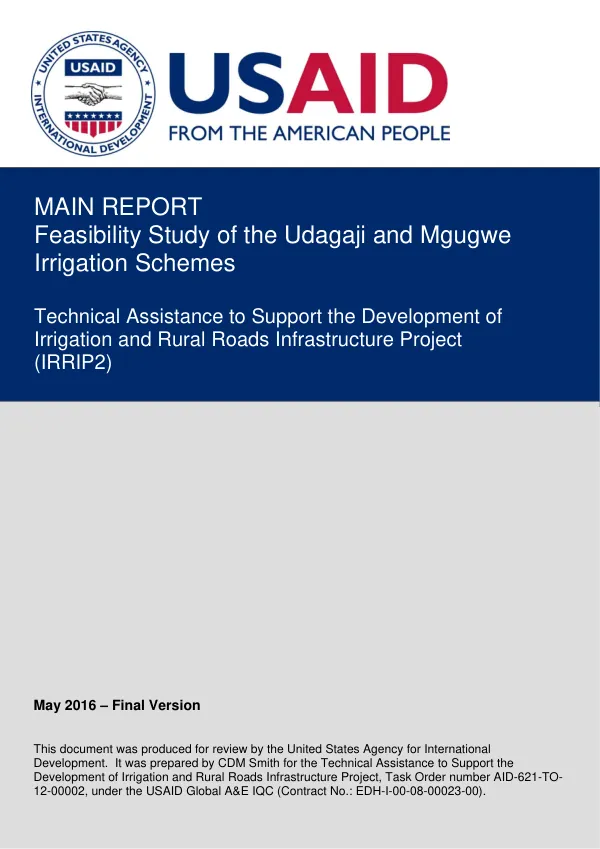 Feasibility Study of the Udagaji and Mgugwe Irrigation Schemes