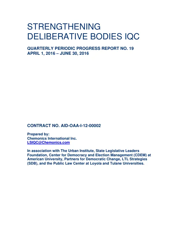 Strengthening Deliberative Bodies IQC: Quarterly Report Number 19
