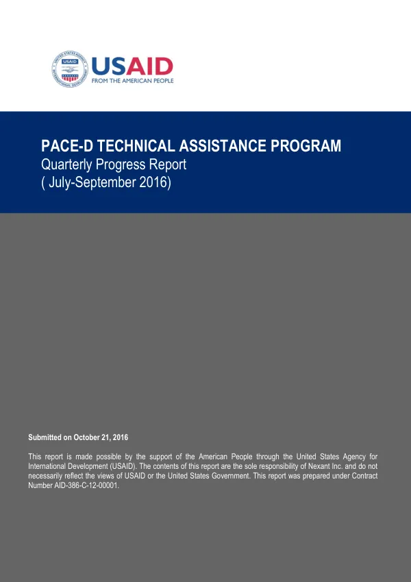 Quarterly Progress Report (July–September 2016): PACE-D Technical Assistance Program