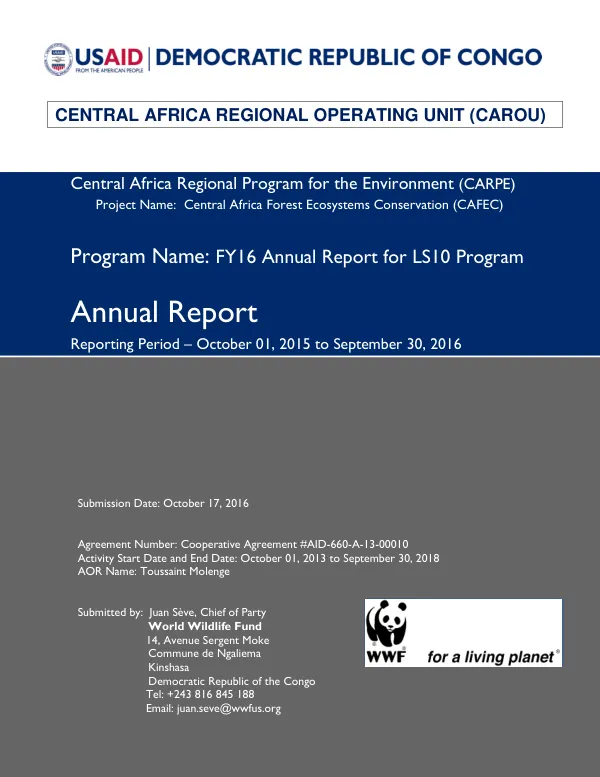 FY16 Annual Report for LS10 Program: Central Africa Forest Ecosystems Conservation (CAFEC) Project