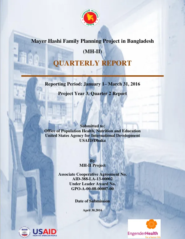 Mayer Hashi Family Planning Project in Bangladesh (MH-II) Quarterly Report