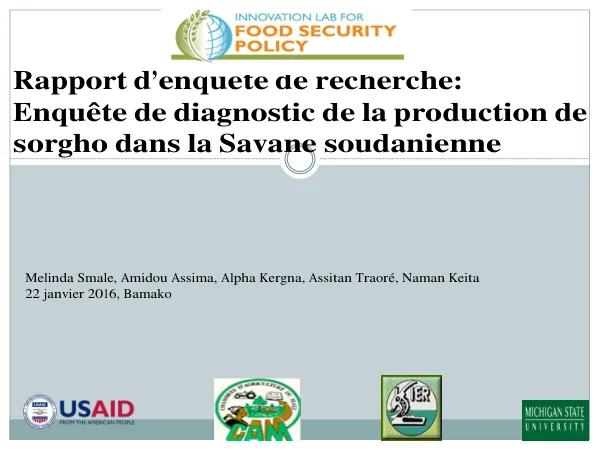 Rapport d’enquête de recherche: Enquête de diagnostic de la production de sorgho dans la Savane soudanienne
